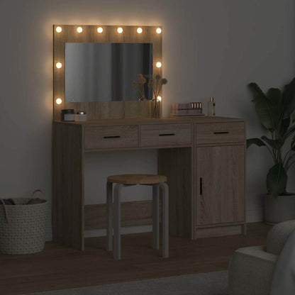 Dressing Table with Mirror Lights 2 pcs Brown Engineered wood