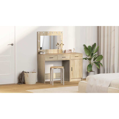 Dressing Table with Mirror Lights 2 pcs Brown Engineered wood