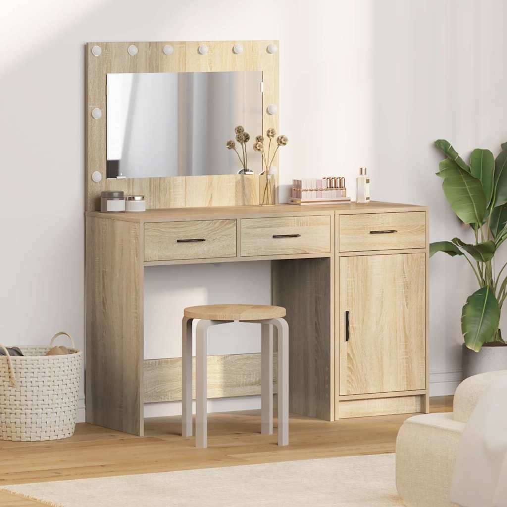 Dressing Table with Mirror Lights 2 pcs Brown Engineered wood