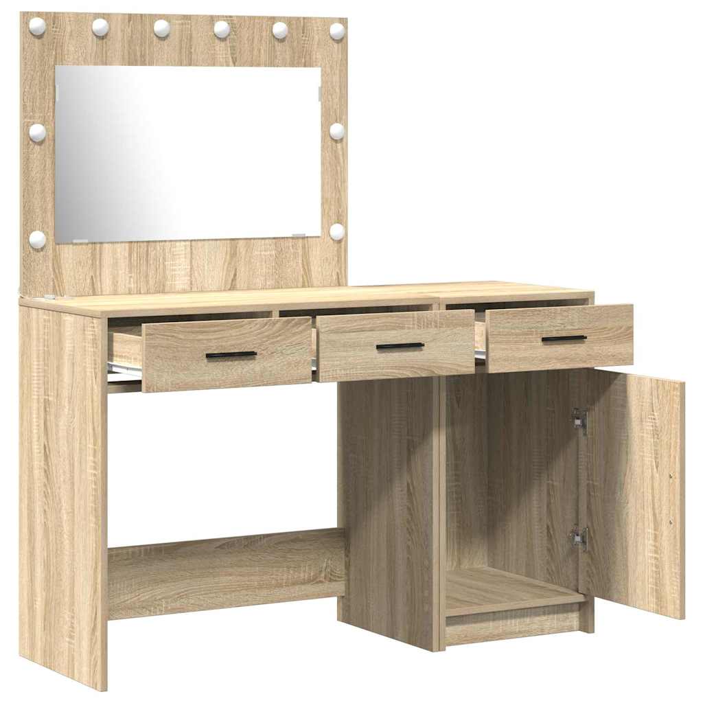Dressing Table with Mirror Lights 2 pcs Brown Engineered wood
