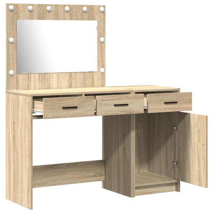 Dressing Table with Mirror Lights 2 pcs Brown Engineered wood