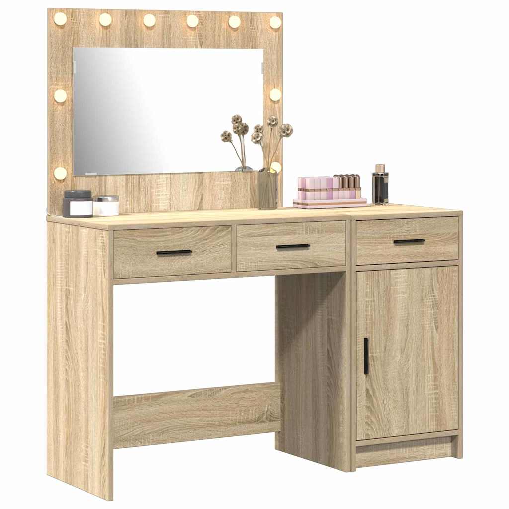 Dressing Table with Mirror Lights 2 pcs Brown Engineered wood