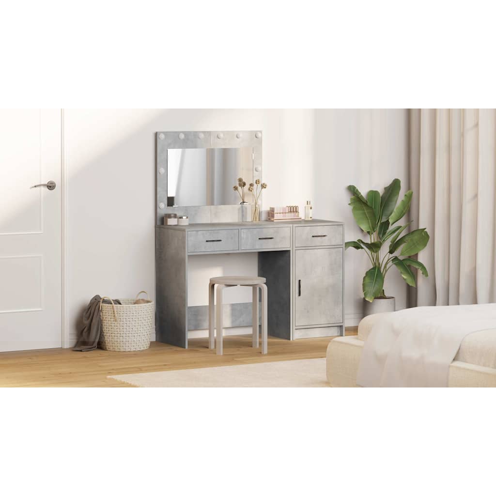 Dressing Table with Mirror Lights 2 pcs Grey Engineered wood