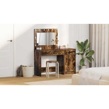 Dressing Table with Mirror Lights 2 pcs Brown Engineered wood