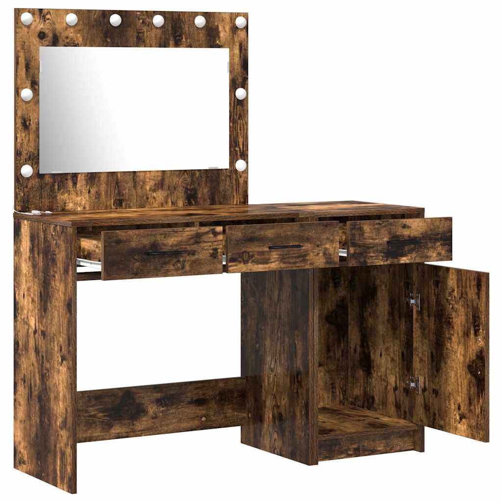 Dressing Table with Mirror Lights 2 pcs Brown Engineered wood