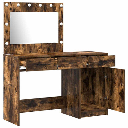 Dressing Table with Mirror Lights 2 pcs Brown Engineered wood