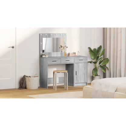 Dressing Table with Mirror Lights 2 pcs Grey Engineered wood
