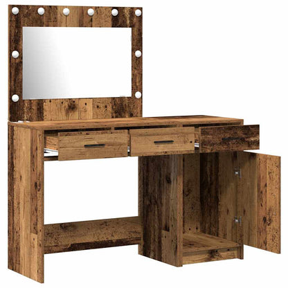 Dressing Table with Mirror Lights 2 pcs Brown Engineered wood