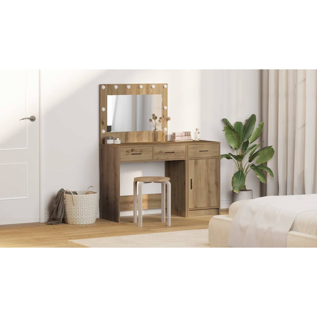 Dressing Table with Mirror Lights 2 pcs Brown Engineered wood