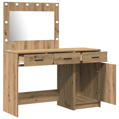 Dressing Table with Mirror Lights 2 pcs Brown Engineered wood