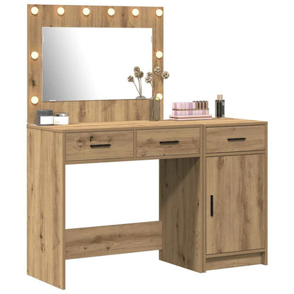 Dressing Table with Mirror Lights 2 pcs Brown Engineered wood