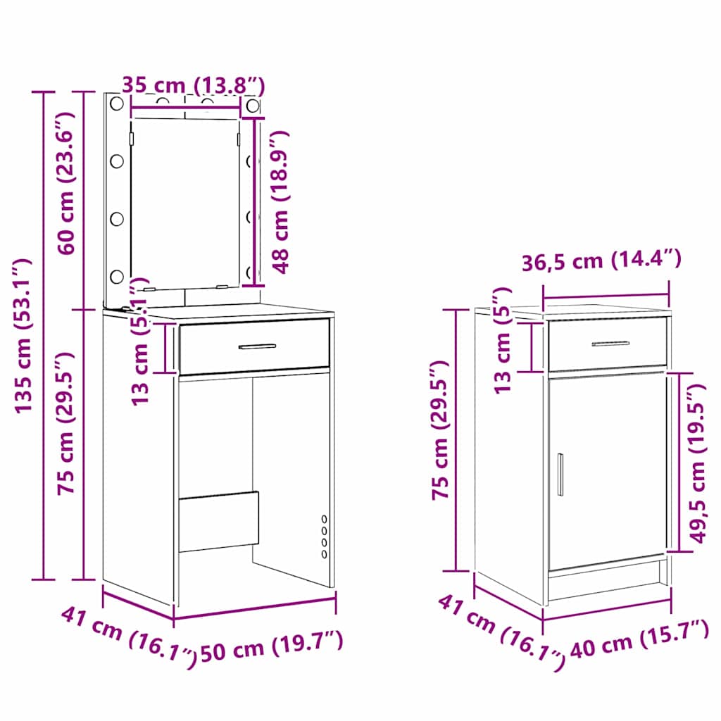 Dressing Table 2 pcs Black 50 x 41 x 135 cm Engineered wood