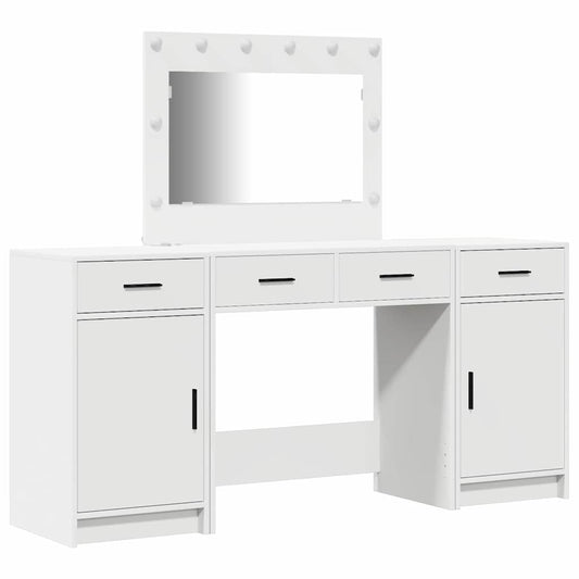Dressing Table with Mirror Lights 3 pcs White Engineered Wood