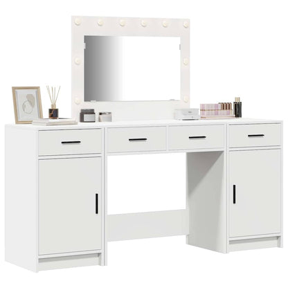 Dressing Table with Mirror Lights 3 pcs White Engineered Wood