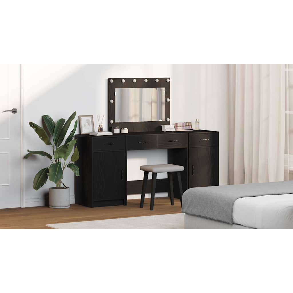 Dressing Table with Mirror Lights 3 pcs Black Engineered Wood