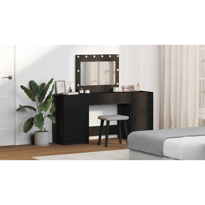 Dressing Table with Mirror Lights 3 pcs Black Engineered Wood