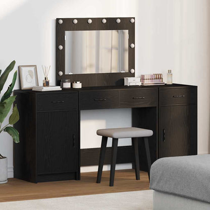 Dressing Table with Mirror Lights 3 pcs Black Engineered Wood