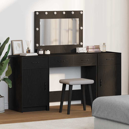Dressing Table with Mirror Lights 3 pcs Black Engineered Wood