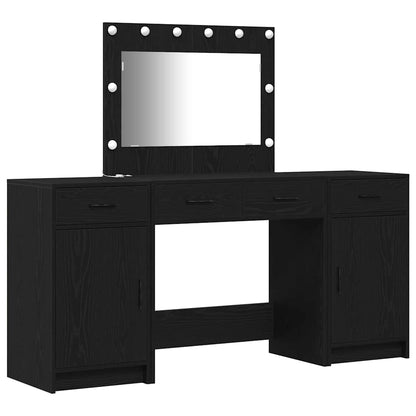 Dressing Table with Mirror Lights 3 pcs Black Engineered Wood