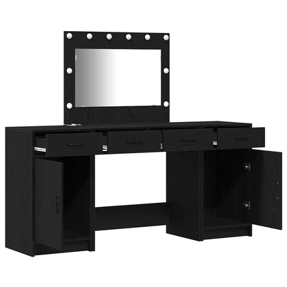 Dressing Table with Mirror Lights 3 pcs Black Engineered Wood