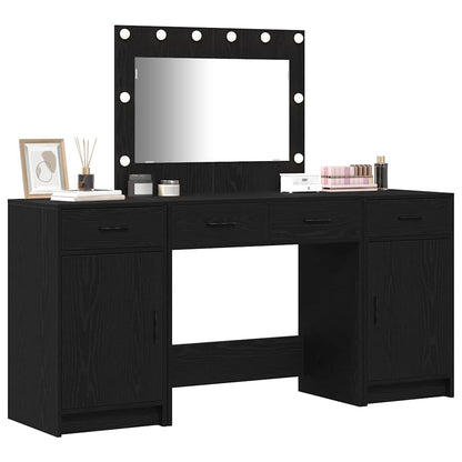 Dressing Table with Mirror Lights 3 pcs Black Engineered Wood