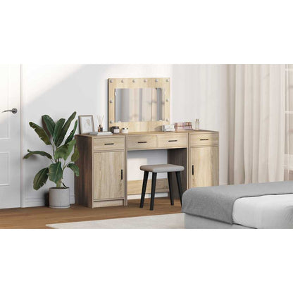 Dressing Table with Mirror Lights 3 pcs Brown Engineered Wood