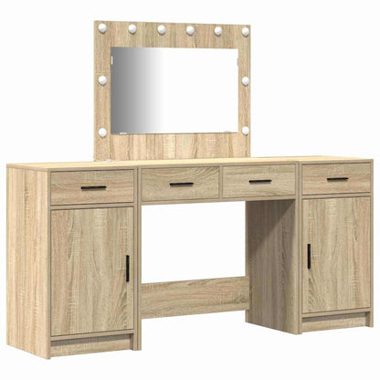 Dressing Table with Mirror Lights 3 pcs Brown Engineered Wood