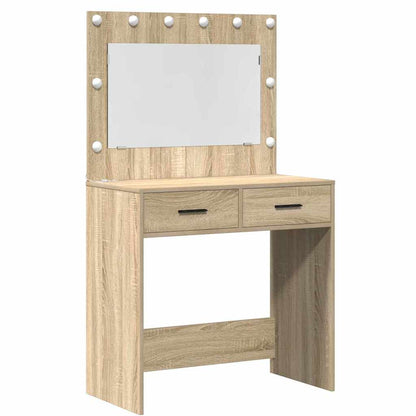 Dressing Table with Mirror Lights 3 pcs Brown Engineered Wood