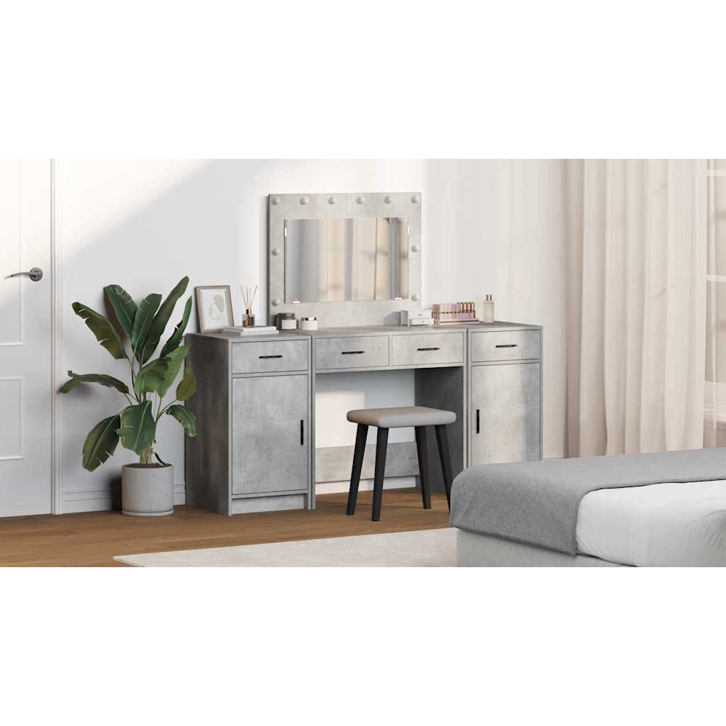 Dressing Table with Mirror Lights 3 pcs Grey Engineered Wood
