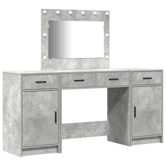 Dressing Table with Mirror Lights 3 pcs Grey Engineered Wood