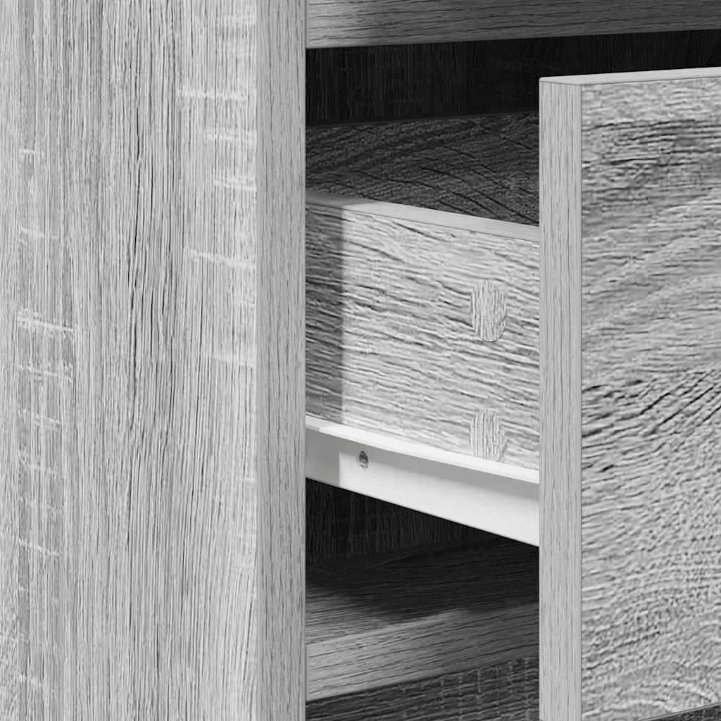 Dressing Table with Mirror Lights 3 pcs Grey Engineered Wood