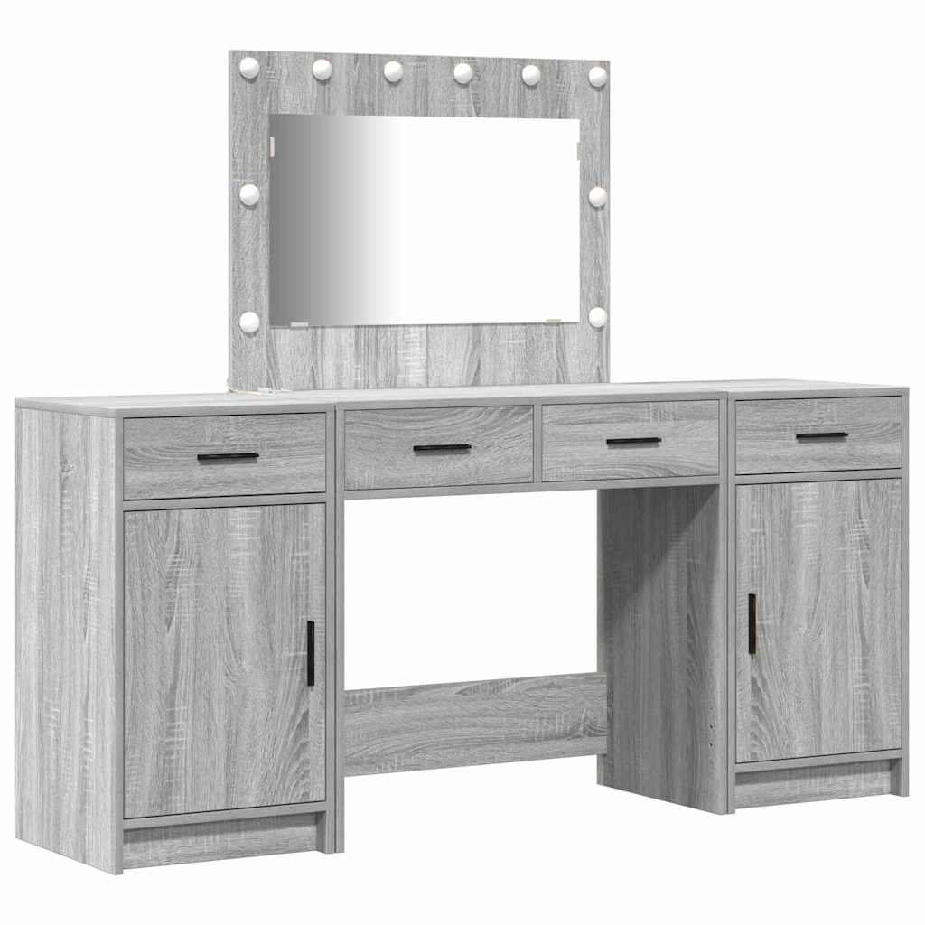 Dressing Table with Mirror Lights 3 pcs Grey Engineered Wood
