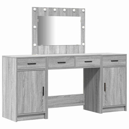 Dressing Table with Mirror Lights 3 pcs Grey Engineered Wood