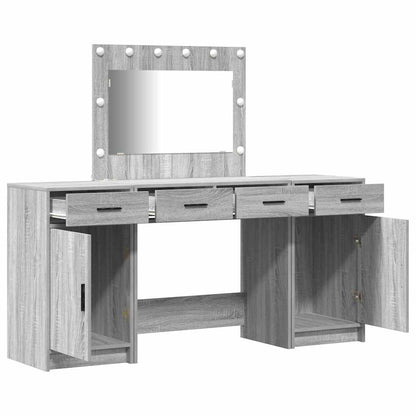 Dressing Table with Mirror Lights 3 pcs Grey Engineered Wood