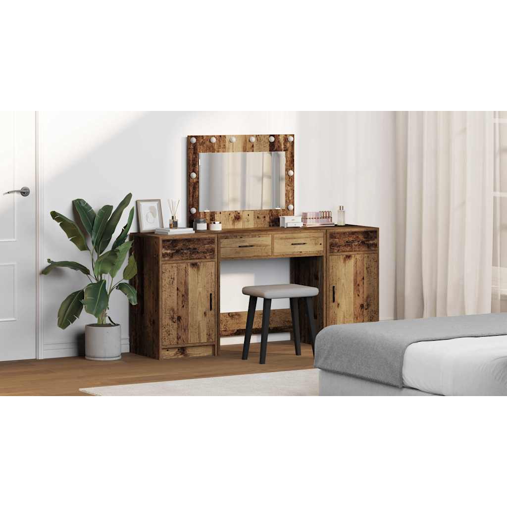Dressing Table with Mirror Lights 3 pcs Brown Engineered Wood
