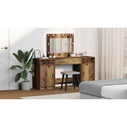 Dressing Table with Mirror Lights 3 pcs Brown Engineered Wood