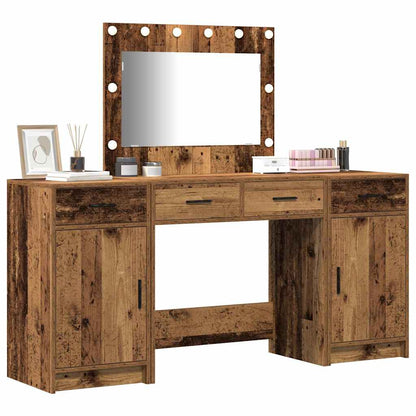 Dressing Table with Mirror Lights 3 pcs Brown Engineered Wood