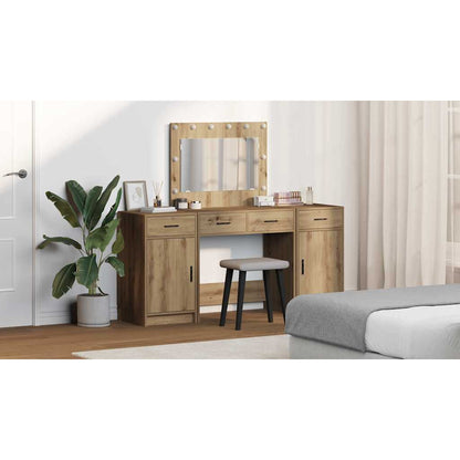 Dressing Table with Mirror Lights 3 pcs Brown Engineered Wood