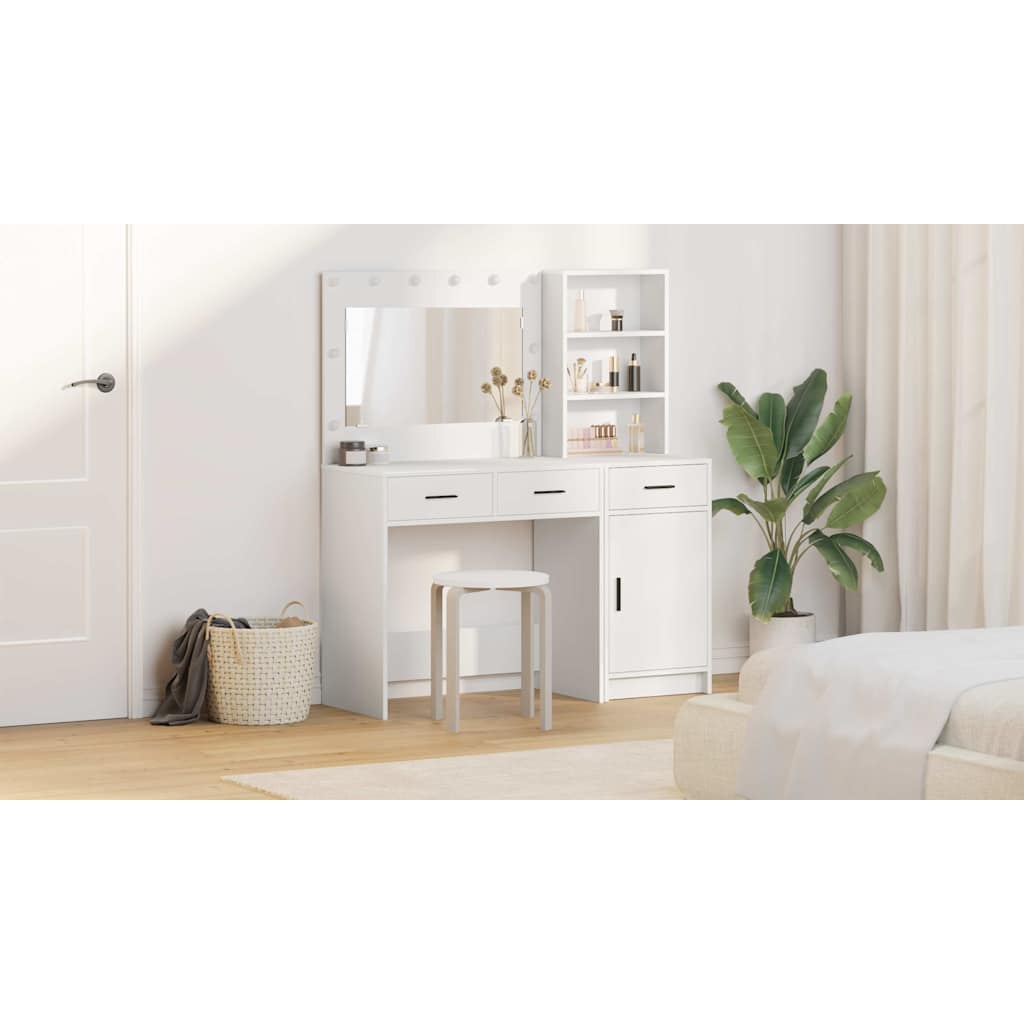 Dressing Table with Mirror Lights 2 pcs White Engineered Wood