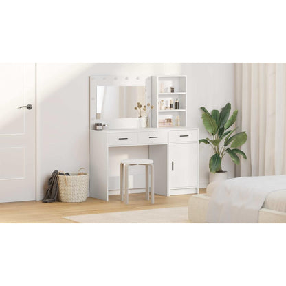 Dressing Table with Mirror Lights 2 pcs White Engineered Wood