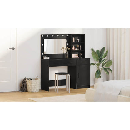 Dressing Table with Mirror Lights 2 pcs Black Engineered Wood