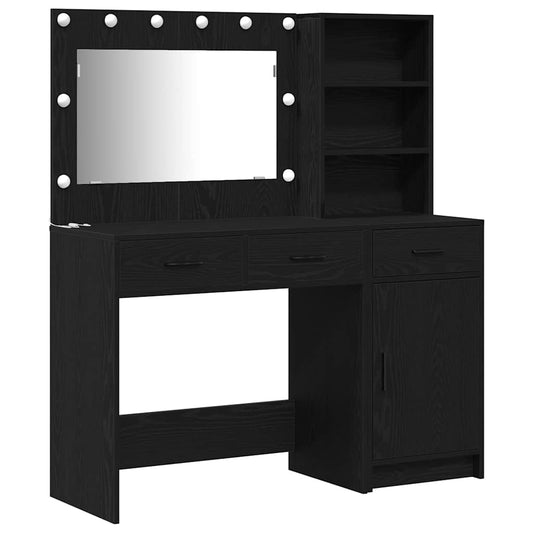 Dressing Table with Mirror Lights 2 pcs Black Engineered Wood