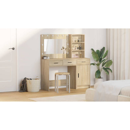Dressing Table with Mirror Lights 2 pcs Brown Engineered Wood