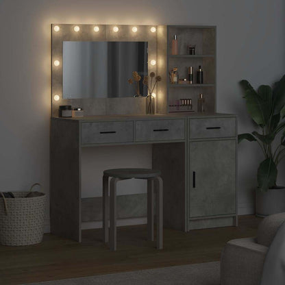 Dressing Table with Mirror Lights 2 pcs Grey Engineered Wood