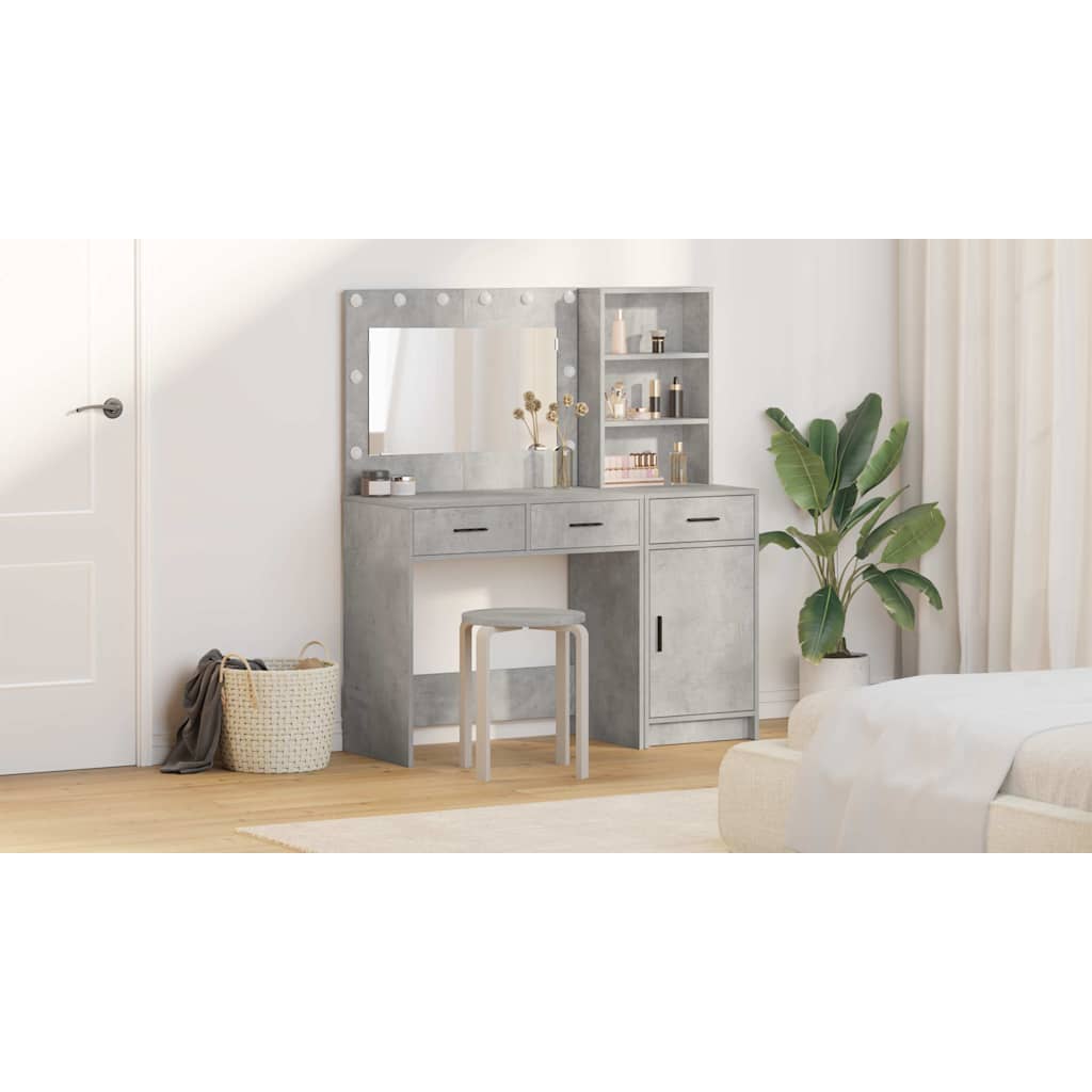 Dressing Table with Mirror Lights 2 pcs Grey Engineered Wood