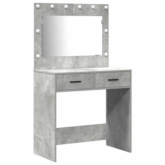 Dressing Table with Mirror Lights 2 pcs Grey Engineered Wood