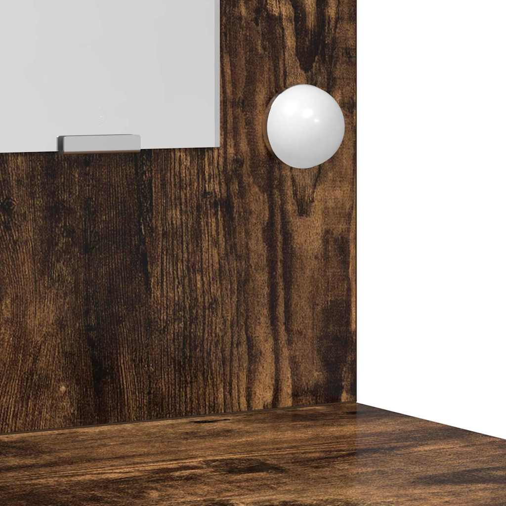 Dressing Table with Mirror Lights 2 pcs Brown Engineered Wood