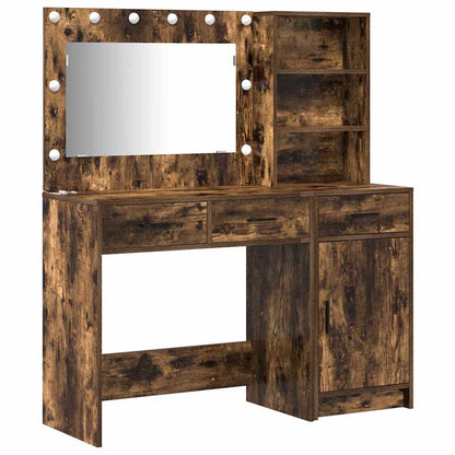 Dressing Table with Mirror Lights 2 pcs Brown Engineered Wood
