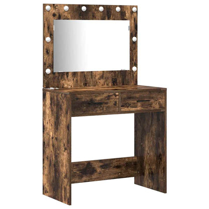 Dressing Table with Mirror Lights 2 pcs Brown Engineered Wood