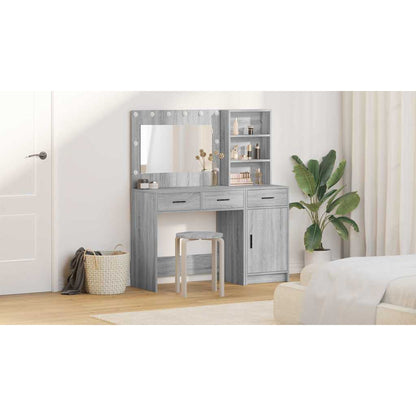 Dressing Table with Mirror Lights 2 pcs Grey Engineered Wood